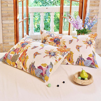 Organic Cotton Pillowcases 20x30 Boho Ink Flower Set of 2