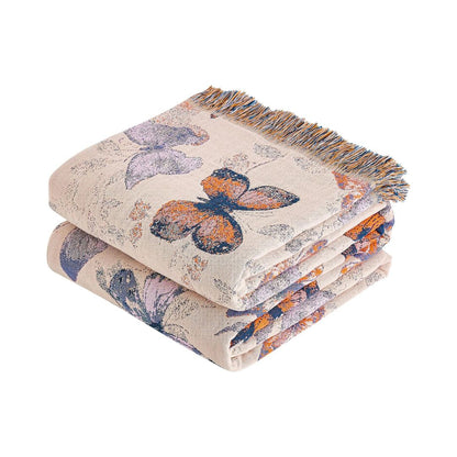 Boho Cotton Throw Blanket – Reversible Floral Farmhouse Quilt in Floral Design G - Loom & Bloom