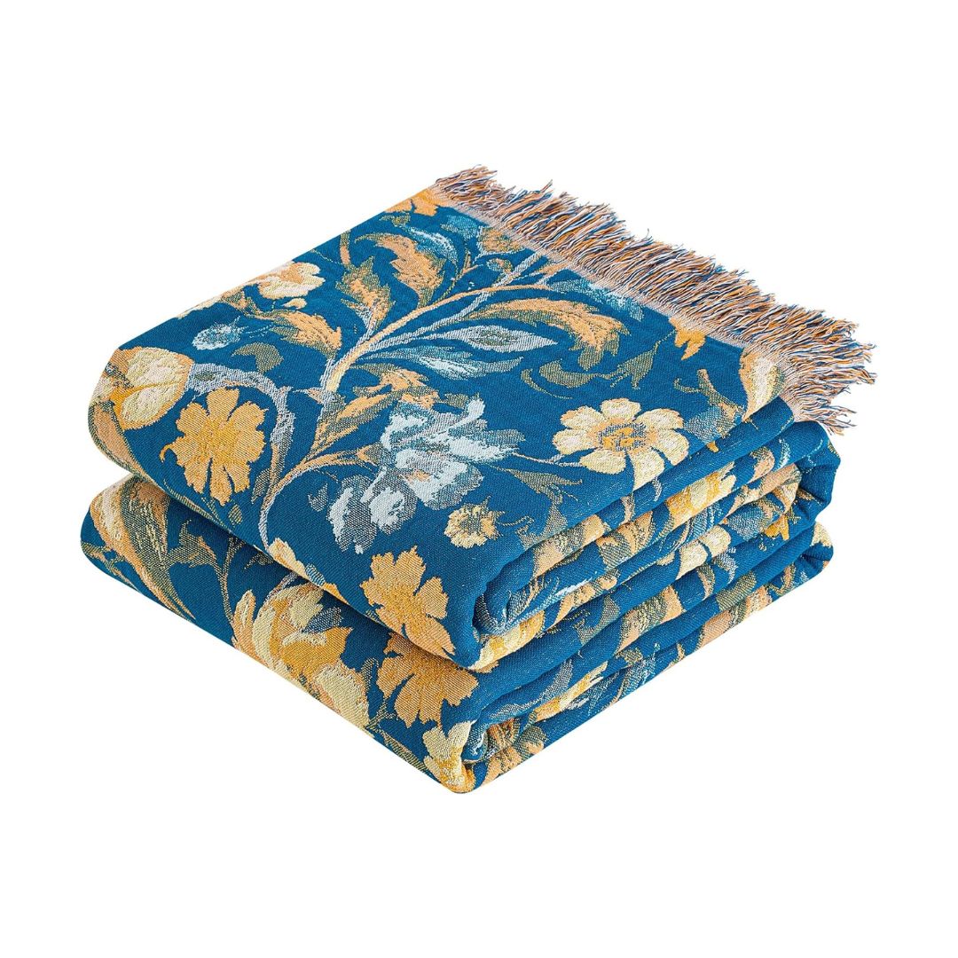 Boho Cotton Throw Blanket – Reversible Floral Farmhouse Quilt in Floral Design I - Loom & Bloom