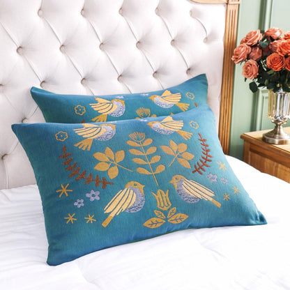 Organic Cotton Pillowcases 20x30 Boho Floral Bird Set of 2
