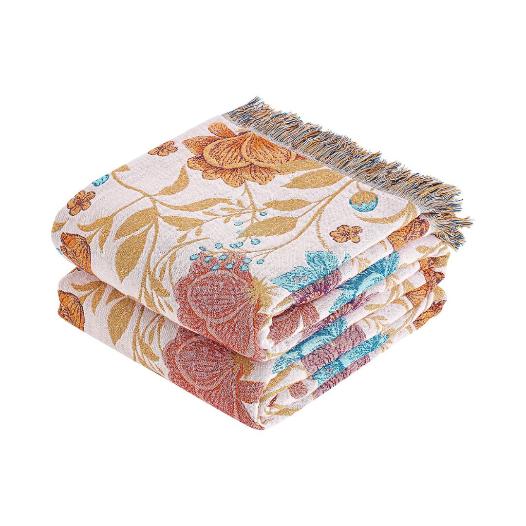 Boho Cotton Throw Blanket – Reversible Floral Farmhouse Quilt in Floral Design H - Loom & Bloom