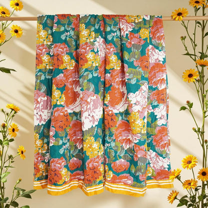 Boho Cotton Throw Blanket – Reversible Floral Farmhouse Quilt in Flower Rose Design - Loom & Bloom
