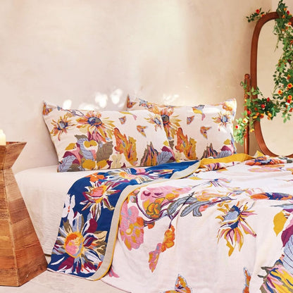 Organic Cotton Pillowcases 20x30 Boho Ink Flower Set of 2