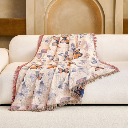 Boho Cotton Throw Blanket – Reversible Floral Farmhouse Quilt in Floral Design G - Loom & Bloom