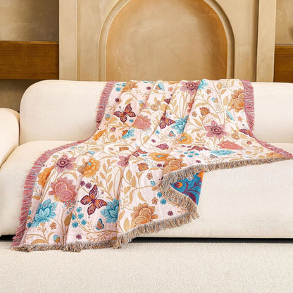 Boho Cotton Throw Blanket – Reversible Floral Farmhouse Quilt in Floral Design H - Loom & Bloom