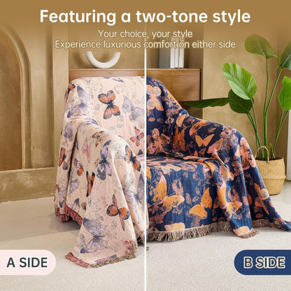 Boho Cotton Throw Blanket – Reversible Floral Farmhouse Quilt in Floral Design G - Loom & Bloom