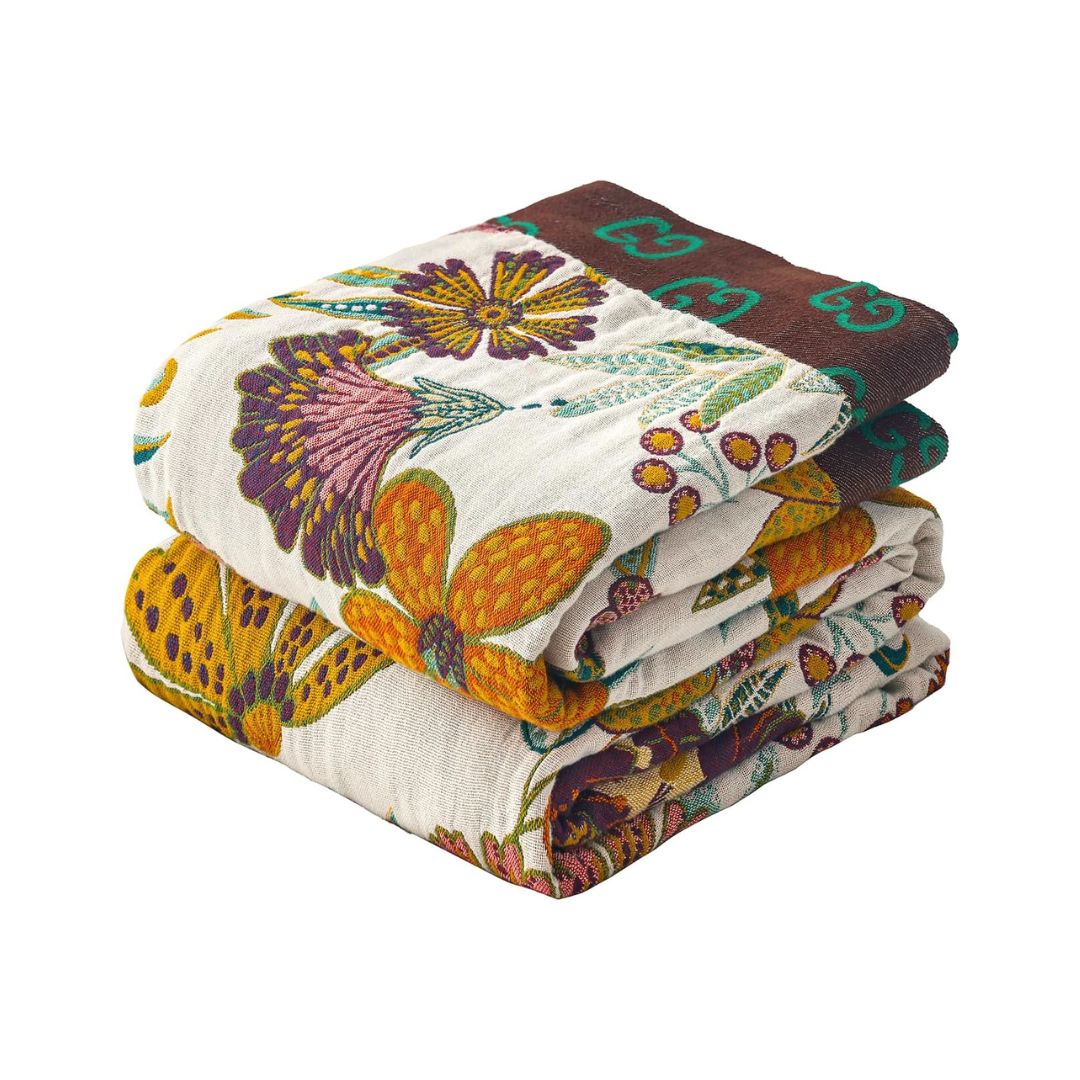 Boho Cotton Throw Blanket – Reversible Floral Farmhouse Quilt in Flower Jungle Design - Loom & Bloom