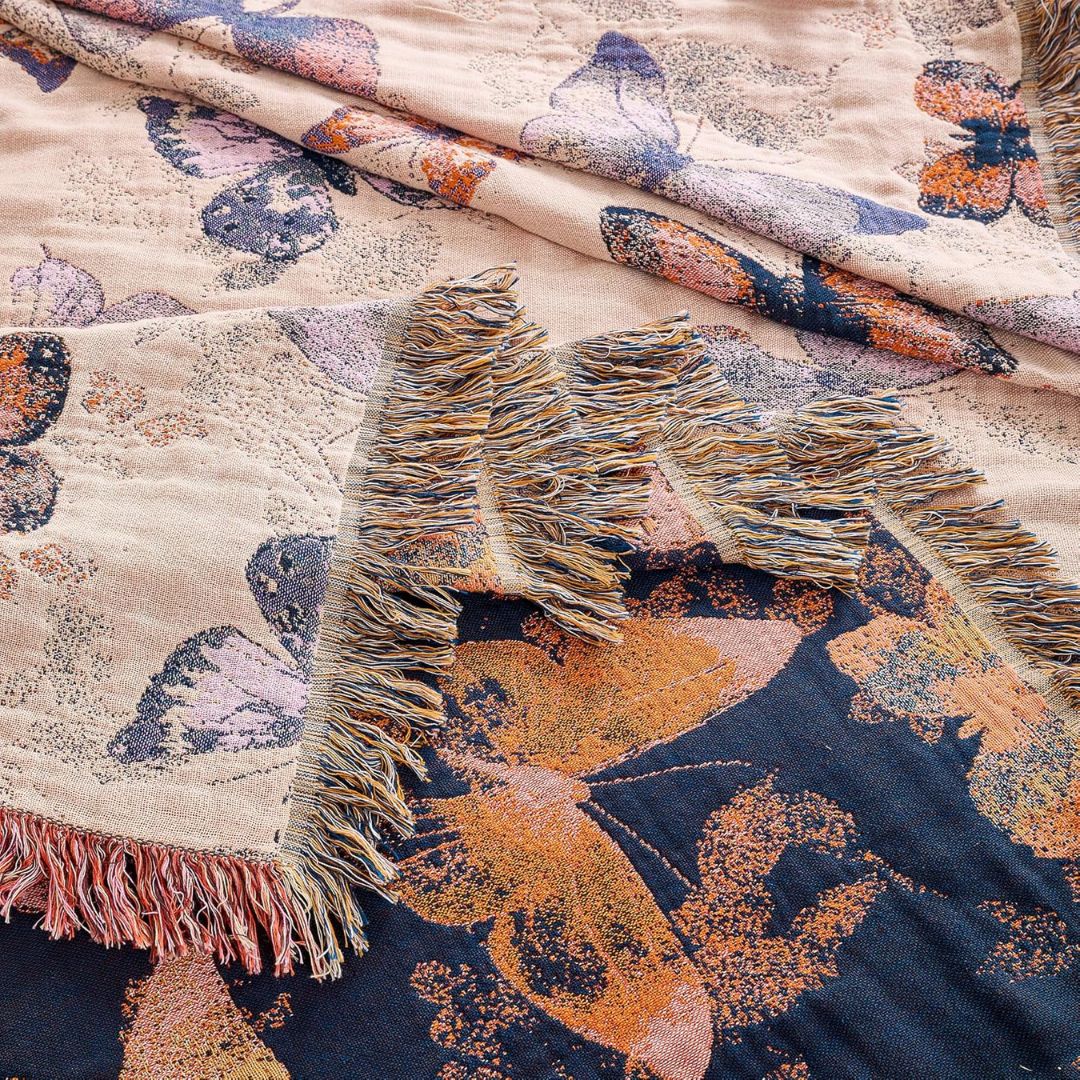 Boho Cotton Throw Blanket – Reversible Floral Farmhouse Quilt in Floral Design G - Loom & Bloom