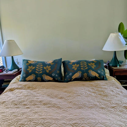 Organic Cotton Pillowcases 20x30 Boho Floral Bird Set of 2