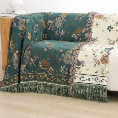 Reversible Nordic Rustic Ultra Soft Breathable Floral Bird Blanket for Bed Sofa Couch Chair Bedspread Quilt Gift-Teal/Green