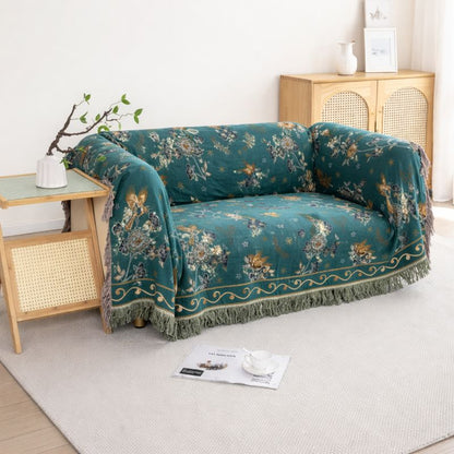 Reversible Nordic Rustic Ultra Soft Breathable Floral Bird Blanket for Bed Sofa Couch Chair Bedspread Quilt Gift-Teal/Green