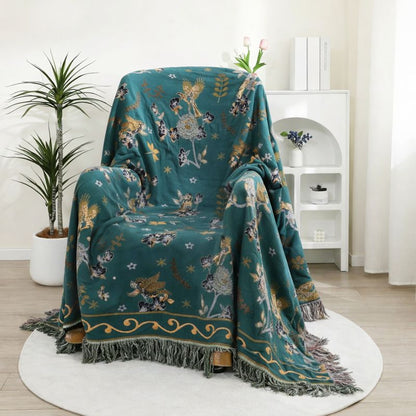 Reversible Nordic Rustic Ultra Soft Breathable Floral Bird Blanket for Bed Sofa Couch Chair Bedspread Quilt Gift-Teal/Green