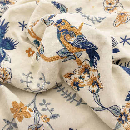 Reversible Nordic Rustic Ultra Soft Breathable Floral Bird Blanket for Bed Sofa Couch Chair Bedspread Quilt Gift-Teal/Green