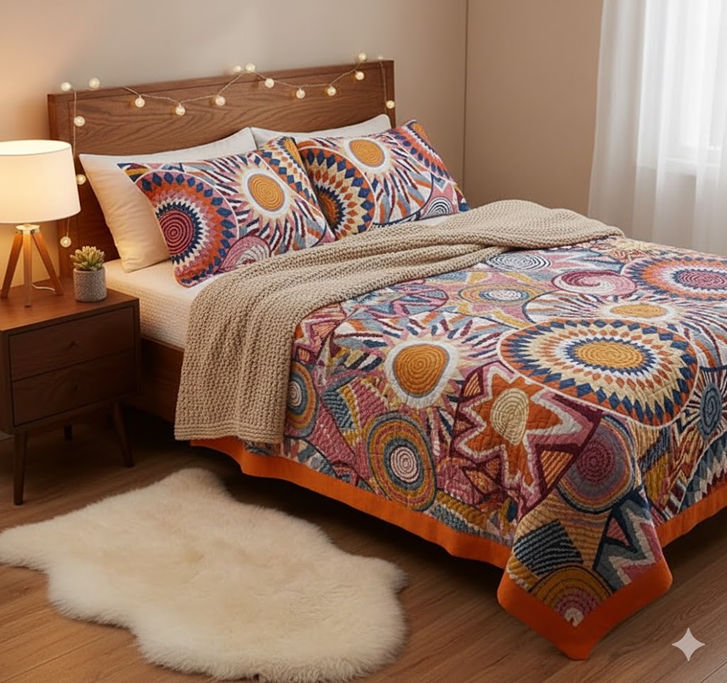 Boho Spring Throw Blanket for Bed Couch, 100% Bohemian Cotton