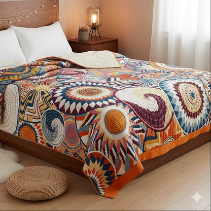 Boho Spring Throw Blanket for Bed Couch, 100% Bohemian Cotton